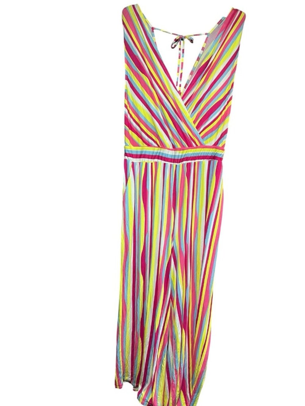 Torrid Festival Multi Color Striped Clown Core V Neck Romper Tie in Back Sz 2XL